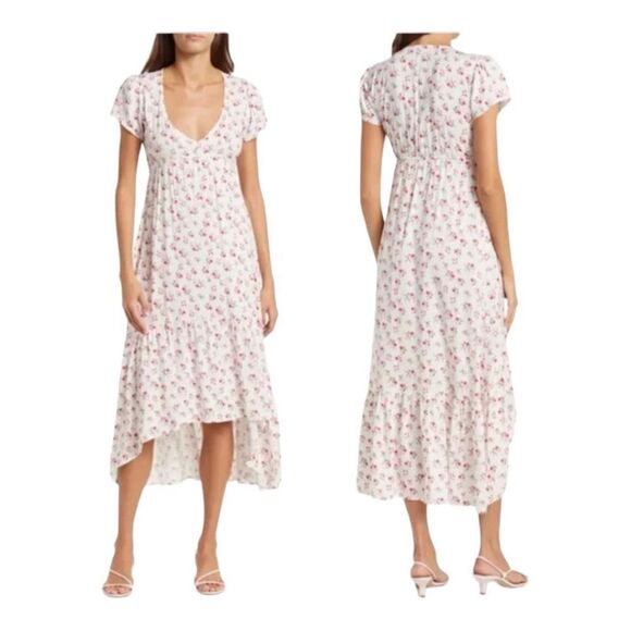 VELVET TORCH Women’s Dress Maxi Hi Low Cottage Core Boho Floral White Red M NWT - Picture 1 of 9